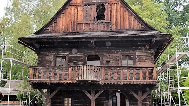 Reconstruction of historical town hall in Wallachian Open Air Museum 