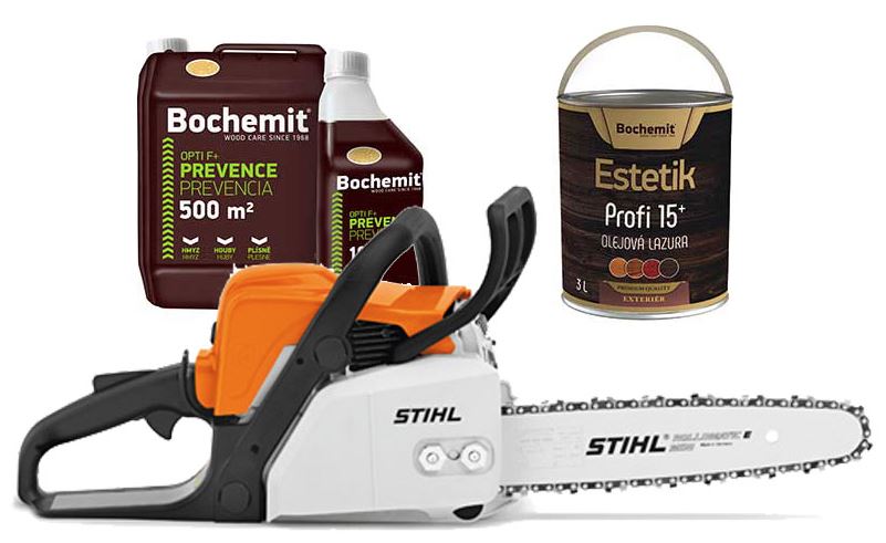 Win Bochemit wood treatment products and a chainsaw